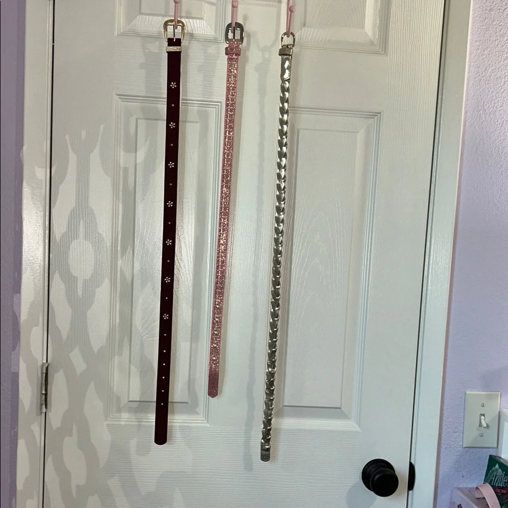 Girls 3 belts Lot Bundle. Sizes XS , 4-7- Pink, Gold, Burgundy-Children Belt Set